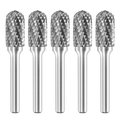 SC-5 Tungsten Carbide Burr Rotary File Cylindrical Shape with Radius End Double Cut with 1/4''Shank for Die Grinder Drill Bit - 5Pcs - style: 5pcs SC-5