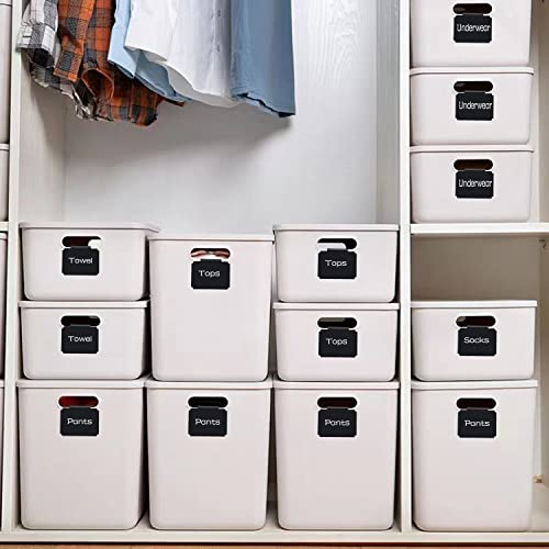 20 Basket Labels Clip On, Reusable Labels for Storage Bins, Removable Chalk Labels for Containers, Kitchen Closet Baskets and Storage Basket Holders with 2 White Chalk Markers - style: Rectangular 20