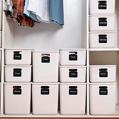 20 Basket Labels Clip On, Reusable Labels for Storage Bins, Removable Chalk Labels for Containers, Kitchen Closet Baskets and Storage Basket Holders with 2 White Chalk Markers - style: Rectangular 20