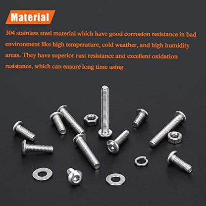 HELIFOUNER 560 Pieces M3 x 4mm /6mm /8mm /10mm /12mm /16mm /20mm, Button Head Socket Cap Screws Bolts Washers Nuts Kit, 304 Stainless Steel - size: M3, style: Button Head Socket Cap