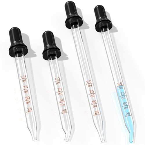 PrettyCare Eye Dropper 4Pcs 1mL Glass Pipette Measurement Tool for Oil DIY - color: 4P-30