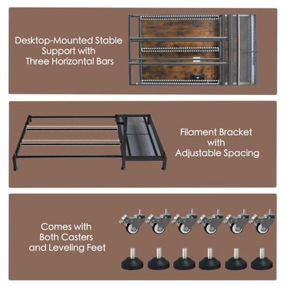 3D Printer Stand with Fliament Storage, Heavy Duty 3D Printer Table (Brown) - color: Brown, size: 2Tier