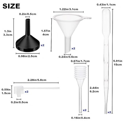 10Pcs Mini Funnels Sets, Plastic Small Aluminium Funnels with Mini Plastic Dropper Pipette Dispenser for Filling Tiny Bottles, Crafts, Sand, Essential Oils, Cosmetics (Black) - color: Black