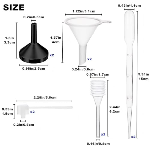 10Pcs Mini Funnels Sets, Plastic Small Aluminium Funnels with Mini Plastic Dropper Pipette Dispenser for Filling Tiny Bottles, Crafts, Sand, Essential Oils, Cosmetics (Black) - color: Black
