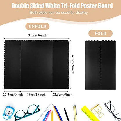 Kosiz 6 Pcs Tri Fold Presentation Board for School Portable Trifold Display Exhibition Board Corrugated Lightweight Poster Board for Business Presentations Projects Memorial Photo(Black,24 x 36'')