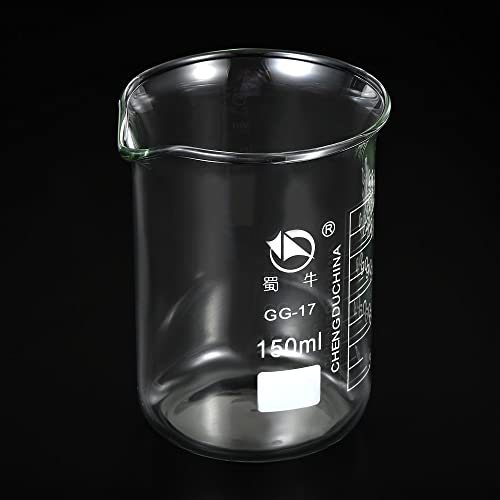 PATIKIL 150ml Low Form Glass Beaker, 3.3 Borosilicate Glass Graduated Printed Scale Measuring Cups with Spout for Kitchen Lab Liquids Transit Boiling - size: 150ml