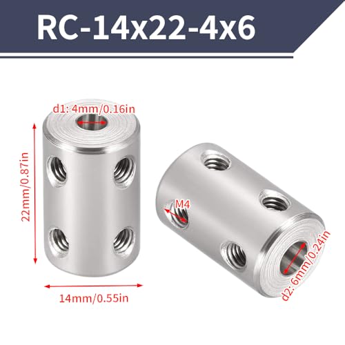 2PCS 4mm to 6mm Bore Rigid Coupling, L22 x D14 Set Screw Shaft Coupler Motor Connector 45# Steel for 3D Printers, Motor Accessories, RC Boat Car Airplane - size: RC-14x22-4x6