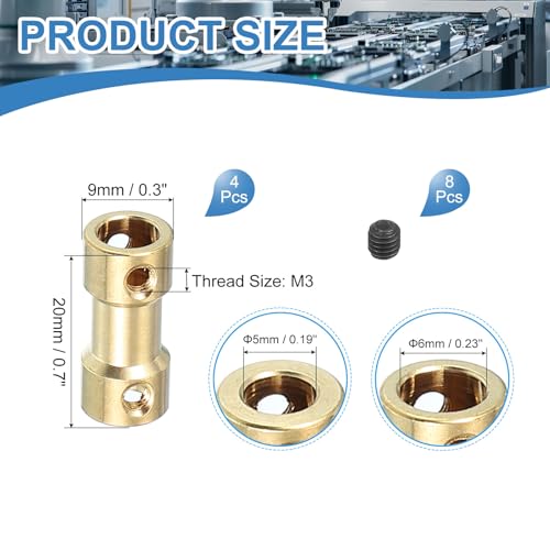 PATIKIL Shaft Coupling Joint 5mm to 6mm, 4 Pcs Brass Motor Shaft Coupler Extension Connector Rigid Sleeve Adapter Transmission Joint with M3 Screws for RC Car Airplane Tires Motor Robot - size: 5mm-6mm