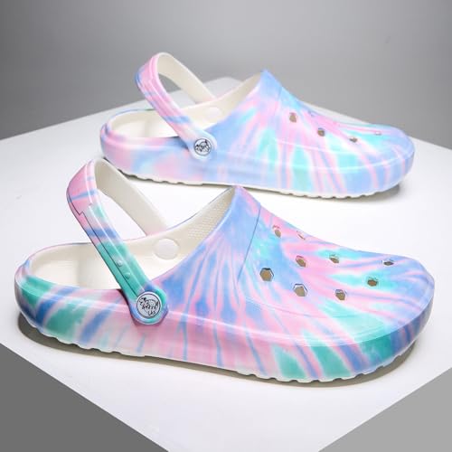 Tie-dye Women's Clogs Lightweight Slip-on Garden Shoes EVA Slippers/Sandals/Water Shoes - color: Blue L003, size: 10.5 Wide
