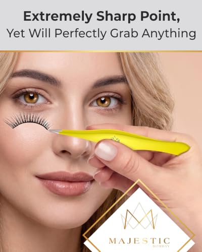 Majestic Bombay Fine Point Tweezers, Eyebrows, Facial Hair, Women and Men - color: Yellow