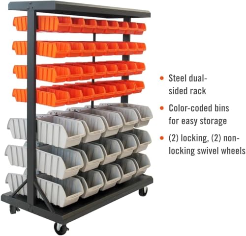TRINITY 7-Tier Dual-Sided Rolling Storage Bin Rack & Parts Organizer, Black