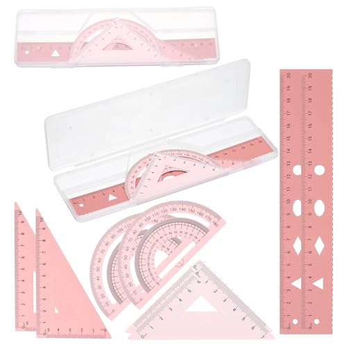 PATIKIL Geometry Set 2Pcs 8" Aluminum Ruler & 4 Triangles, Metal Protractor - color: Gradient Pink, size: 8 Inch