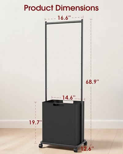 Sakugi Laundry Clothes Rack with Basket & Wheels, 16.6x12.6x68.9, Black
