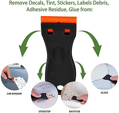 Plastic Razor Blade Scraper, Scraper Tool with 20 PCS Plastic Razor Blades for Removing Labels Adhesive Decals Sticker from Windows Glass (Black) - color: Black-1pcs