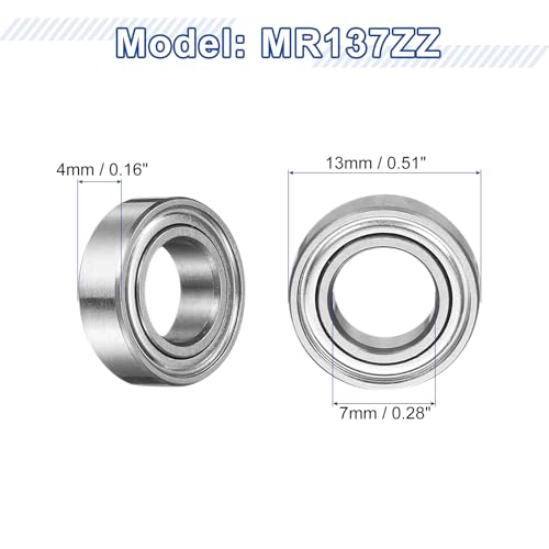uxcell 12Pcs MR137ZZ Small Bearing, 7mm ID 13mm OD 4mm Width Double Shielded Deep Groove Ball Bearings for Electric Motor Skateboards 3D Printer, (ABEC 5) - size: MR137ZZ