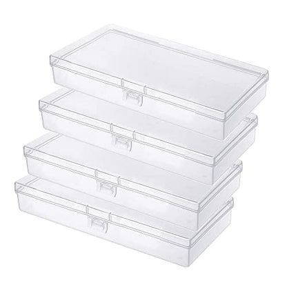 Gebildet 4 Pcs Clear Plastic Storage Box, Rectangular Containers Case with Lid, for Pills, Jewellery, Herbs, Tiny Bead, Craft Items - size: 17.5×10×2.1cm