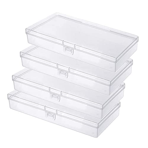 Gebildet 4 Pcs Clear Plastic Storage Box, Rectangular Containers Case with Lid, for Pills, Jewellery, Herbs, Tiny Bead, Craft Items - size: 17.5×10×2.1cm