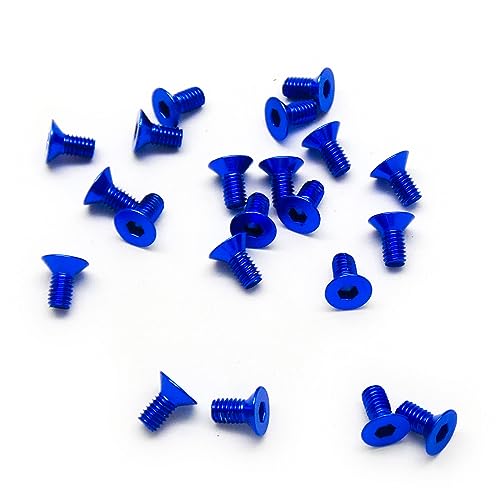 20pcs M3 Countersunk Screws 6063 Aluminum Hex Socket (Anodized Colors) (6mm / 10mm / 16mm / 20mm) (M3x6mm, Blue) - color: Blue, size: M3x6mm