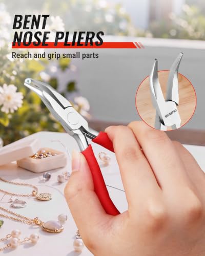WORKPRO Jewelry Pliers Set, 7-Piece Jewelry Making Tools Kit with Pouch - color: Red
