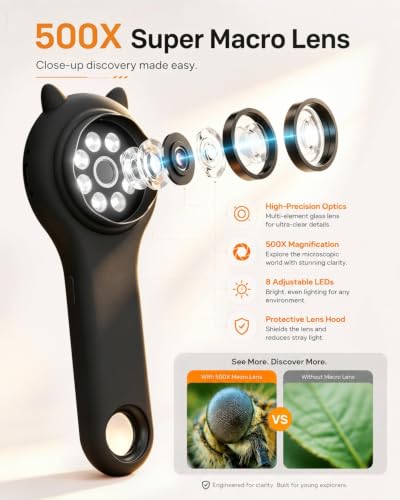 Kid Microscope, 500X Digital Magnifying Glass, STEM Toy, Black - color: Black, size: 1 Pcs