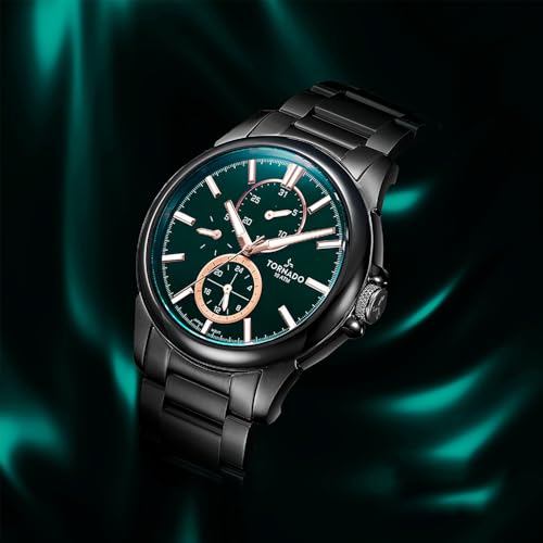 Tornado Celestia Elite Men’s Multi Function Watch | Beige Dial, Gold Case & Strap, 45mm, 10ATM - T6107-GBGC - color: Green