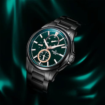 Tornado Celestia Elite Men’s Multi Function Watch | Beige Dial, Gold Case & Strap, 45mm, 10ATM - T6107-GBGC - color: Green