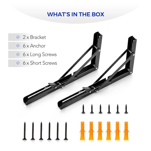 Ravinte Matte Black Folding Shelf Brackets, 12 Inch, 4 Pack - size: 12 Inch