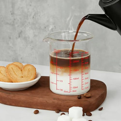 BCnmviku Glass Measuring Cup 8OZ/250ML/1 CUP High Borosilicate Heat Resistant Glass Measuring Cup with Clear Markings (oz, Cup, ml) Liquid Measuring Cup with Spout (250ml)