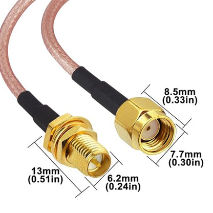 2-Pack RPSMA Coax Cable RG316 RP-SMA Male to RP-SMA Female Bulkhead Mount Coaxial Cable 12inch 30cm WiFi Antenna Extension Jumper Pigtail for WiFi Router Security IP Camera