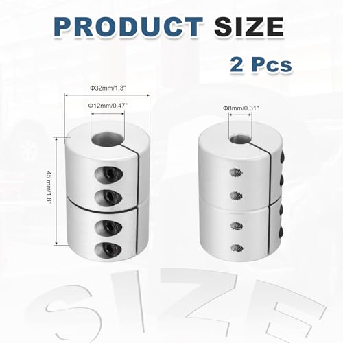 MECCANIXITY 2 Pcs 8 to 12mm Shaft Coupling 45mm Length 32 Diameter Clamp Shaft Coupler Aluminum Alloy Joint Connector Stepper Motor Coupler for 3D Printer CNC Machine DIY Encoder - size: 8 to 12mm