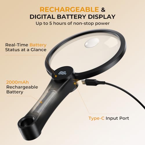 Magnifying Glass with Light, 10X 20X 45X Lighted Magnifying Glass(Black) - color: Black