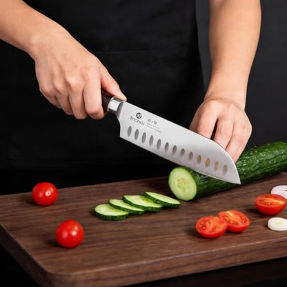 imarku Santoku Knife 7 Inch with Sharp Japanese High Carbon Stainless Steel - color: Brown and Silver