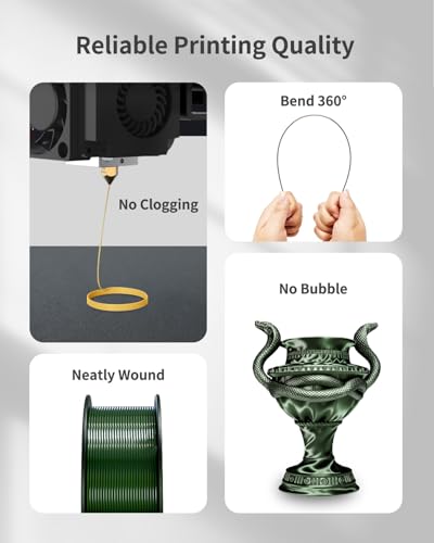 Silk PLA Filament 1.75mm, Metal-Like Shiny Silk Dark Green Bronze 3D Printer Filament, 1kg Spool (2.2lbs), Dimensional Accuracy +/- 0.02 mm, Vacuum Packaging - color: Silk Dark Green