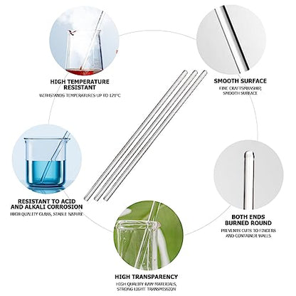 10Pcs Glass Stirring Rod 5.9" Length Stir Rod Mixing Tools with Both Ends Round, High Temperature Resistant - size: 6x150mm