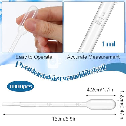 1000 Pcs 1ML Premium Disposable Plastic Transfer Pipettes, Clear Graduated Eye Dropper for Essential Oils, Home Use, Science Class, Lab Experiments, DIY Art (1 ML)