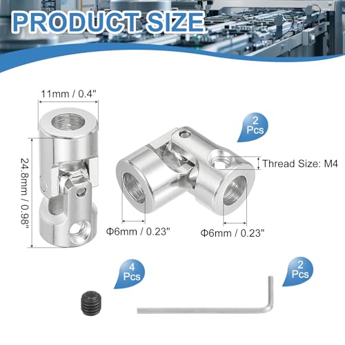 PATIKIL Rotatable Universal Steering Shaft 6mm to 6mm Inner Dia, 2 Pcs U Joint Shaft Coupling U Joints Coupler Connector Accessories with M4 Screws Spanner for Motor Model Robots - size: 6mm-6mm