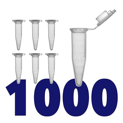 Kashi Scientific 1.5mL Clear Snap Cap Microcentrifuge Tube with Graduation, Lab Grade Polypropylene Plastic [1.5mL, 1000] - size: 1.5mL