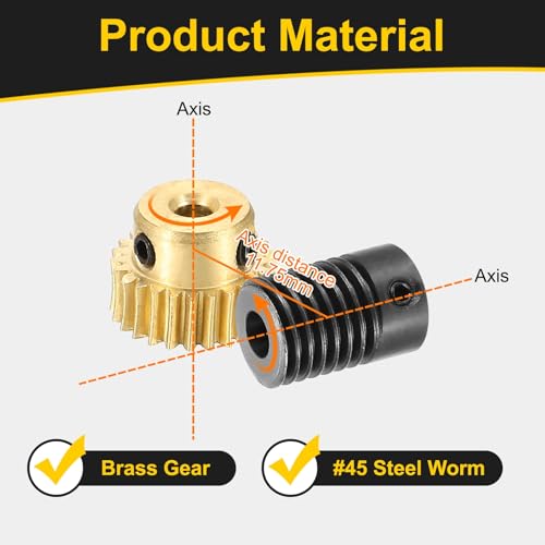 uxcell Worm Gear Set Right Rotation 25T 0.5 Module 1:25 Reduction Rate - size: Gear-3mm, Rod-5mm Bore, style: 0.5M-25T
