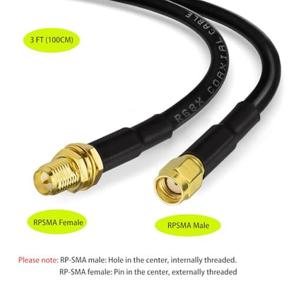 RP-SMA Male to RP-SMA Female Cable 3ft, Superbat Low Loss RG8x WiFi Antenna Extension Coax Cable for WiFi LAN Router Wireless Network Card Adapter 2-Pack - color: 3ft rpsma cable