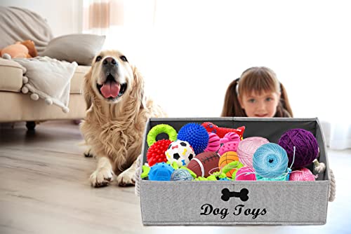 Geyecete Large Dog Toys Storage Bins-Foldable Fabric Trapezoid Organizer Boxes with Weave Rope Handle,Collapsible Basket for Shelves,Dog Apparel(Striped Gray-Dog) - color: Striped Gray