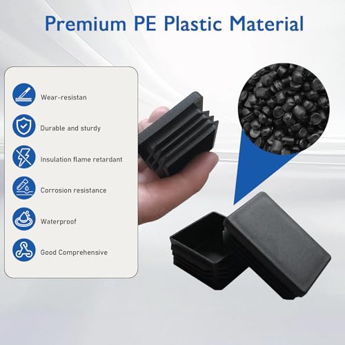 16 Pack 1-3/16"X13/16 Black Rectangular Tube End Cap Plastic Plugs - color: Black, size: 1-3/16"X13/16"-16 pcs