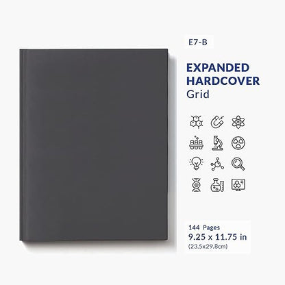Vela Sciences Advanced E7-B Expanded Hardcover Lab Notebook, 9.25 x 11.75 in (23.5 x 30 cm), 144 Pages, Permanent Bound, 70lb Heavyweight Paper (1-Pack, Grid)