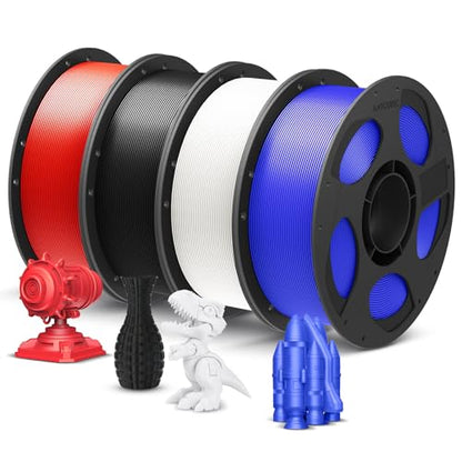 ANYCUBIC PLA Plus (PLA+), 3D Printer Filament 1.75mm Bundle, High Toughness, Dimensional Accuracy +/- 0.02mm, Print with Most FDM 3D Printers, 4 Pack 1KG Reusable Spool, Black, White, Blue, Red - color: 4kg Pla+ Black, White, Blue, Red