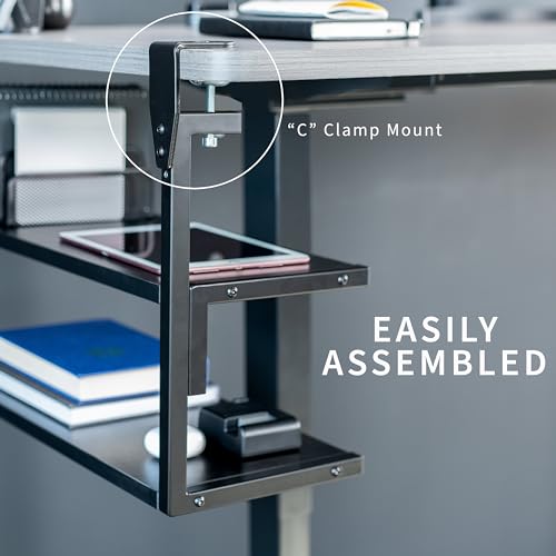 VIVO Black Clamp-on 24 inch 2-Tier Desk Shelf, STAND-SHELF24C - color: Black, size: 24 inch