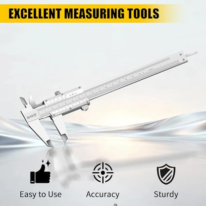Vernier Caliper Measuring Tool,0-6"/0-150mm Manual Stainless Steel Caliper,High Accuracy 0.001In/0.02mm Dual Imperial/Metric Scale High Precision Micrometer