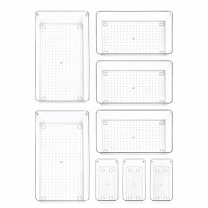 8 Pack Large Clear Plastic Drawer Organizer Trays, 3 Sizes, Non-Slip - size: 8 Pack