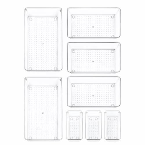 8 Pack Large Clear Plastic Drawer Organizer Trays, 3 Sizes, Non-Slip - size: 8 Pack