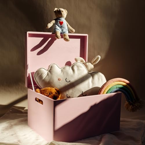 Creative Deco Large Pink Wooden Box Storage with Hinged Lid - color: Pink, size: XXL | Handles