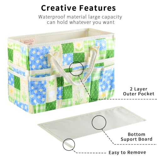 E-WEICHEN Craft Organizer Tote Bag with Multiple Pockets,Green Patch - color: Green Patch