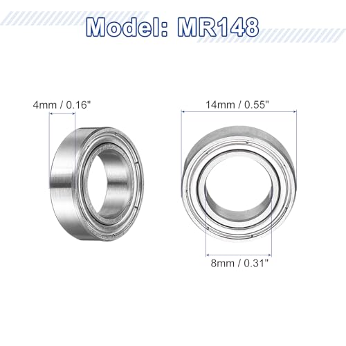 uxcell 12Pcs MR148 Small Bearing, 8mm ID 14mm OD 4mm Width Double Shielded Deep Groove Ball Bearings for Electric Motor Skateboards 3D Printer, (ABEC 5) - size: MR148